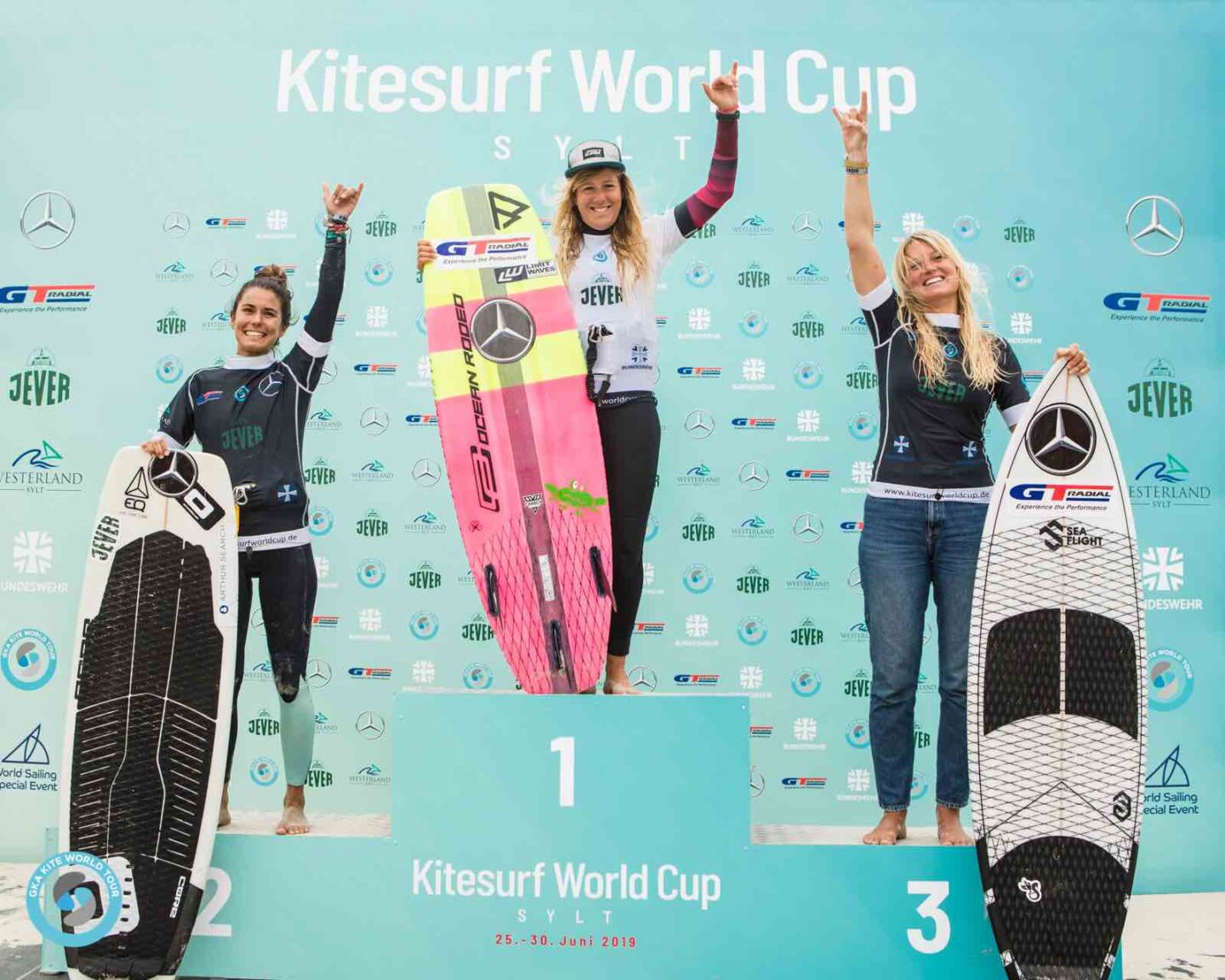 GKA Kite Surf World Cup 2019 Women's Podium GKA Kite-Surf World Cup 2019 women's podium