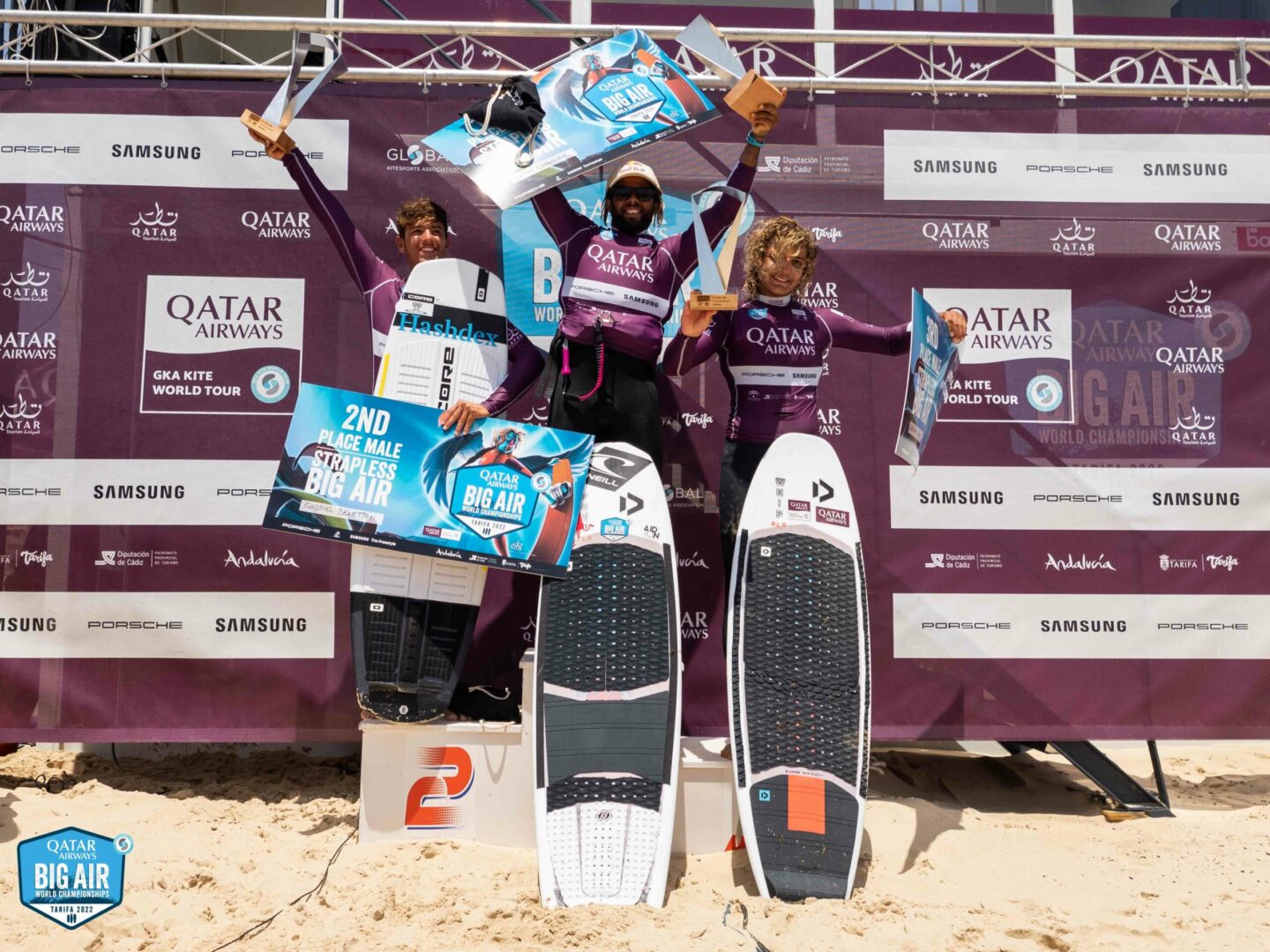 Airton Cozzolino, Gabriel Benetton, Lorenzo Casati I1010518 Samuel Cardenas Podium strapless mens Tarifa 2022