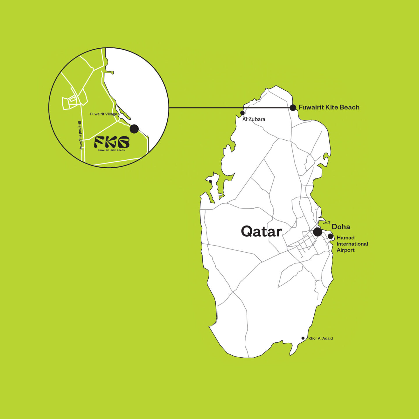 FKB Qatar Map Fuwairit Kite Beach Resort - FKB - host of GKA Kite World Tour in Qatar